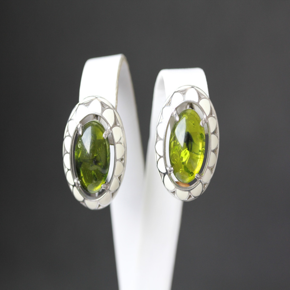 Сережки 401 янтарь зелений імітація Rh Timofeev