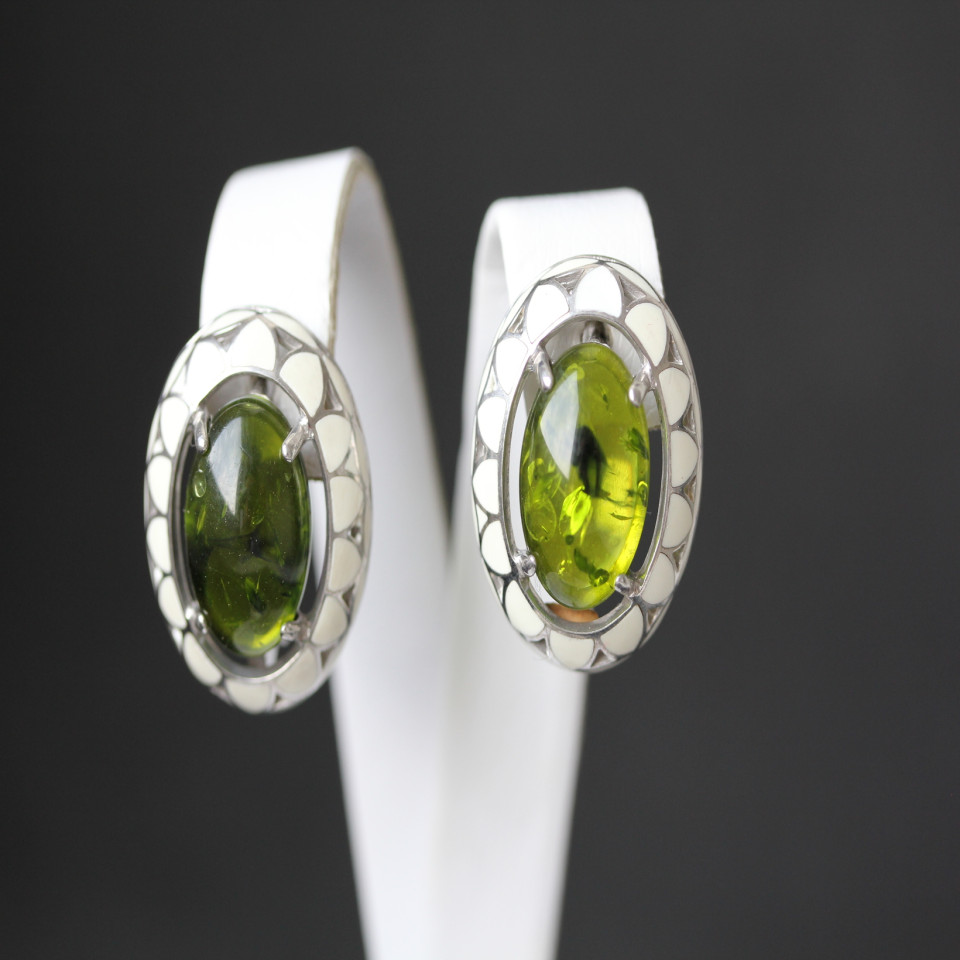 Сережки 401 янтарь зелений імітація Rh Timofeev