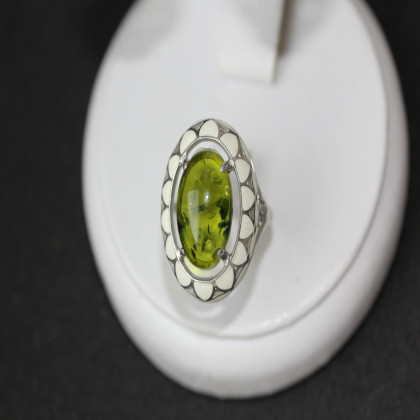 Перстень 401 янтарь зелений імітація Rh Timofeev