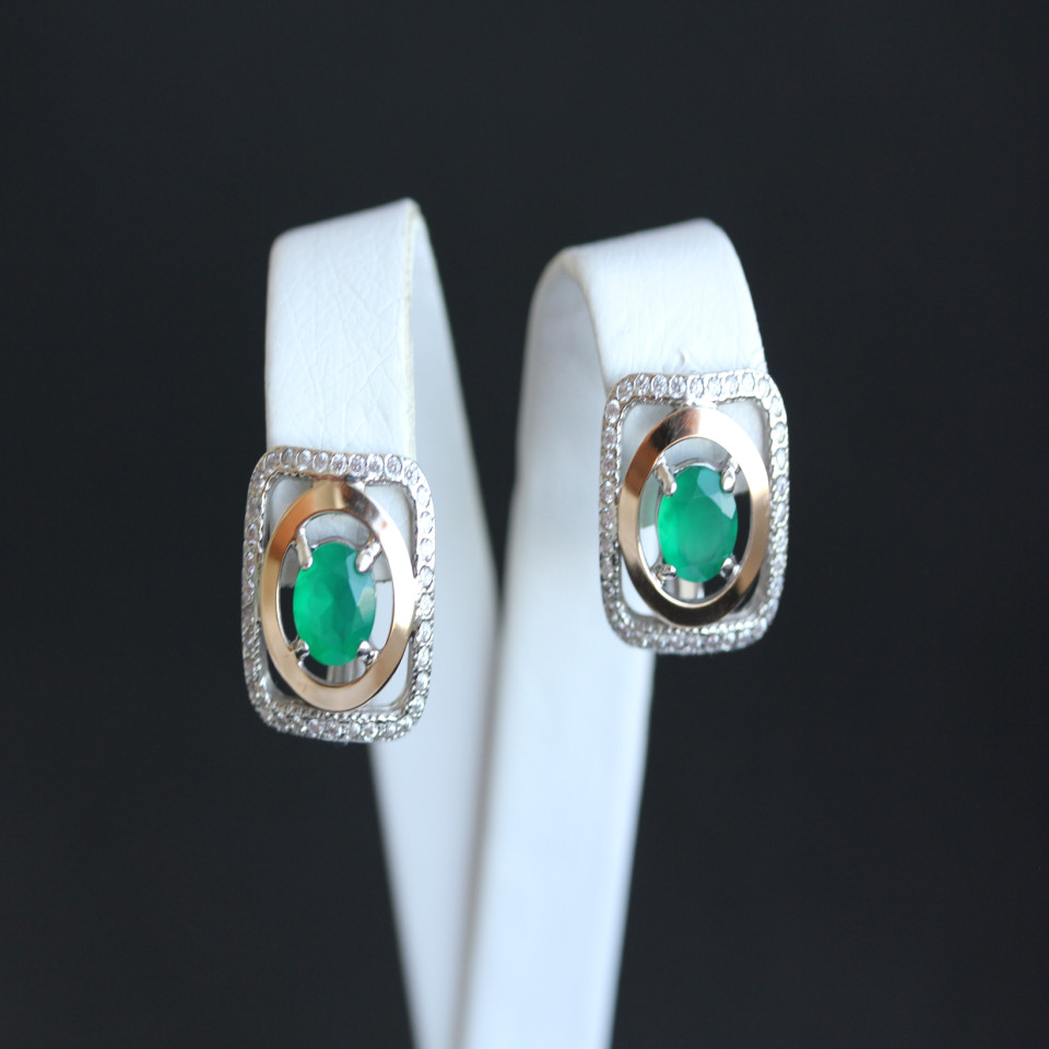 Сережки 403 агат зелений Rh Timofeev