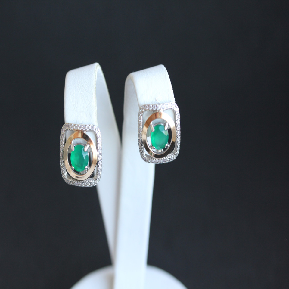 Сережки 403 агат зелений Rh Timofeev