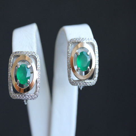 Сережки 403 агат зелений Rh Timofeev