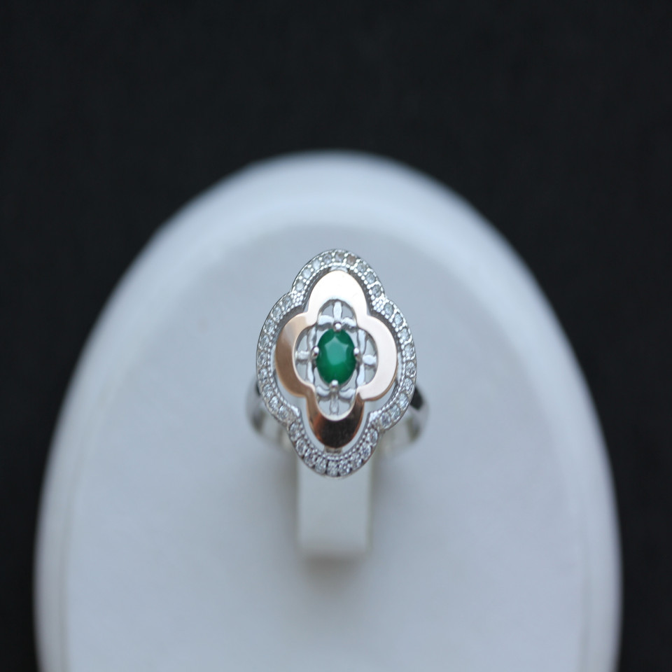 Перстень 408 агат зелений Rh Timofeev