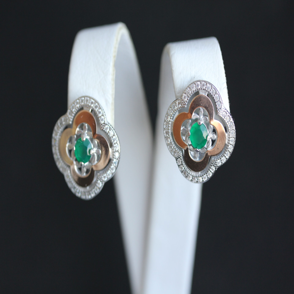 Сережки 408 агат зелений Rh Timofeev