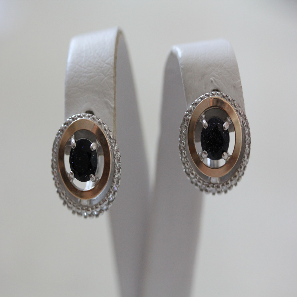 Сережки 409 авантюрин синій Rh Timofeev