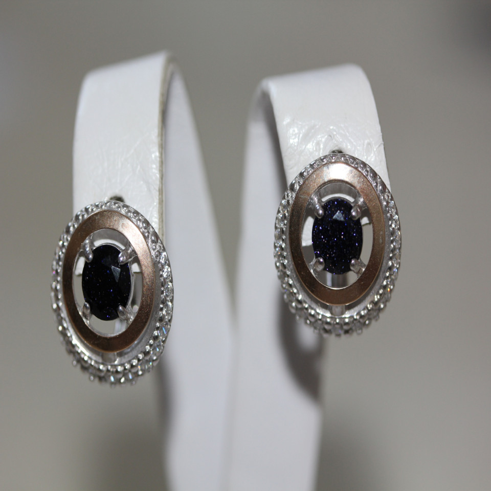 Сережки 409 авантюрин синій Rh Timofeev