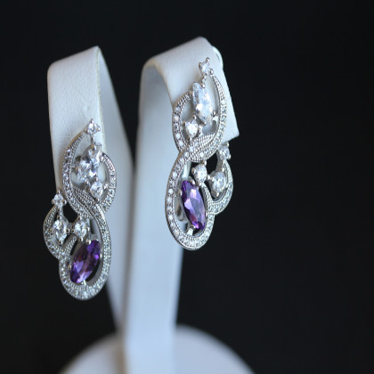 Сережки 417 аметист/цирконій білий Rh Timofeev