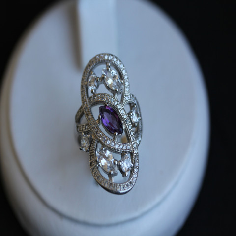 Перстень 417 аметист/цирконій білий Rh Timofeev