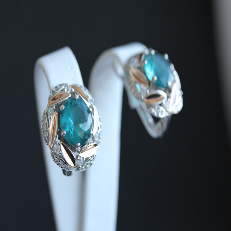 Сережки 419 кварц зелений Rh Timofeev