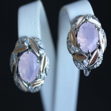 Сережки 419 кварц рожевий Rh Timofeev 2