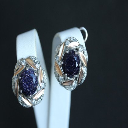 Сережки 419 авантюрин синій Rh Timofeev