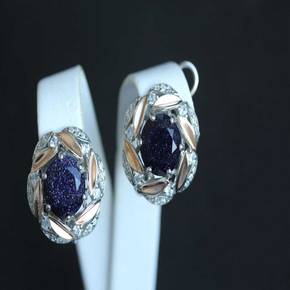 Сережки 419 авантюрин синій Rh Timofeev