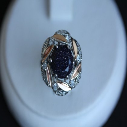 Перстень 419 авантюрин синій Rh Timofeev