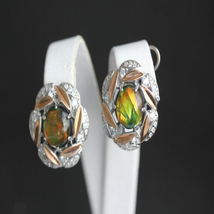 Сережки 425 опал імітація чорний Rh Timofeev