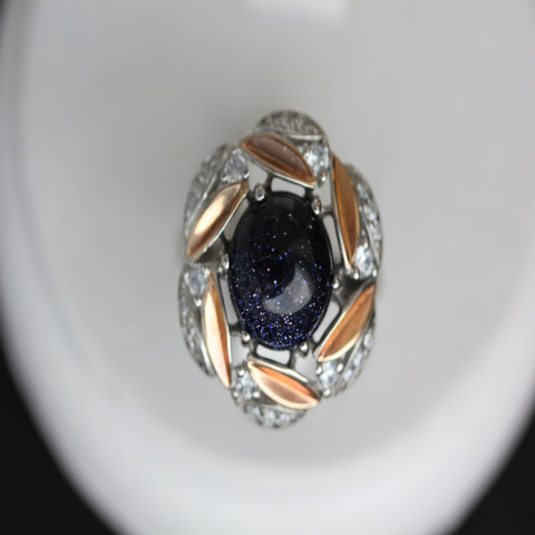 Перстень 425 авантюрин синій Rh Timofeev