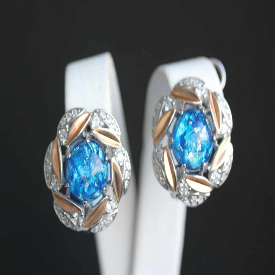 Сережки 425 опал імітація чешський Rh Timofeev