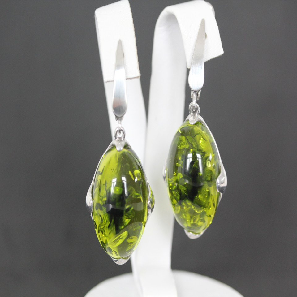 Сережки 449 янтарь імітація зелений Rh Timofeev