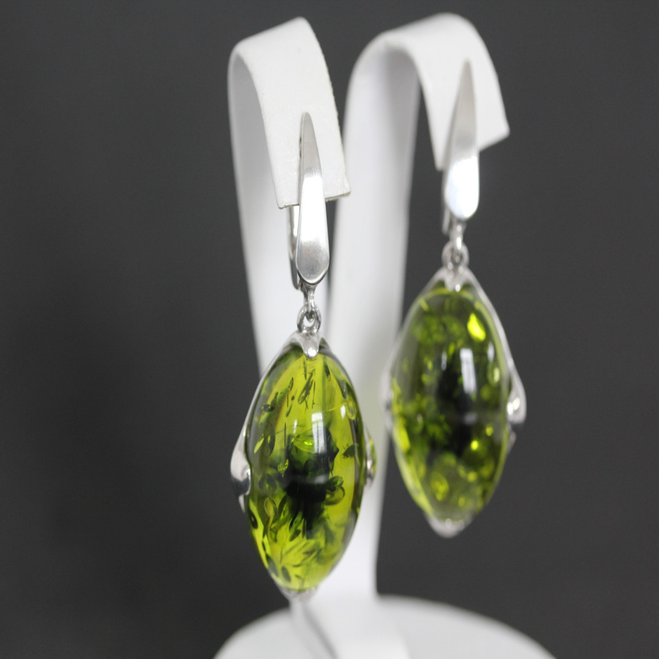 Сережки 449 янтарь імітація зелений Rh Timofeev