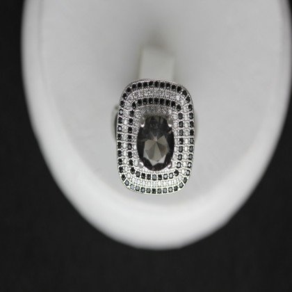 Перстень 450 альпініт димчатий/цирконій чорнийб. Rh Timofeev