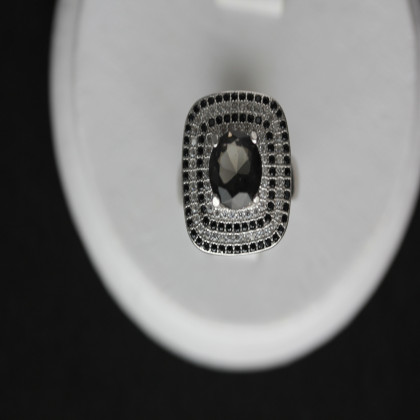 Перстень 450 альпініт димчатий/цирконій чорнийб. Rh Timofeev 2