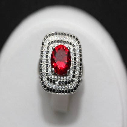 Перстень 450 альпініт клюква/цирконій чорнийб. Rh Timofeev