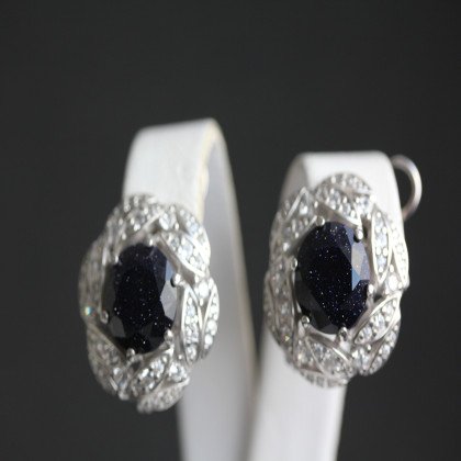 Сережки 454 авантюрин синій Rh Timofeev