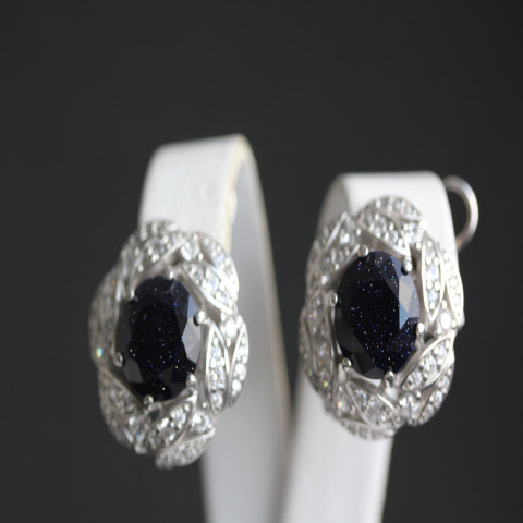 Сережки 454 авантюрин синій Rh Timofeev