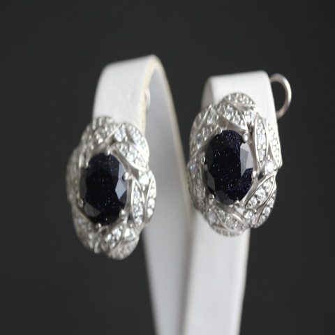 Сережки 454 авантюрин синій Rh Timofeev