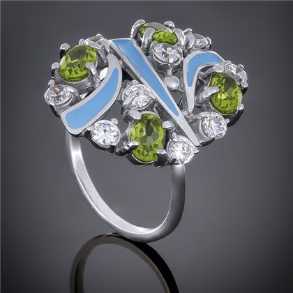 Перстень 65 хризоліт/емаль блакитна Timofeev