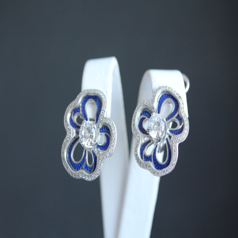 Сережки 462 цирконій білий\синя емаль Rh Timofeev