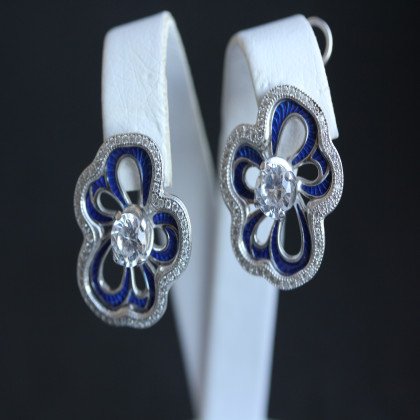 Сережки 462 цирконій білий\синя емаль Rh Timofeev