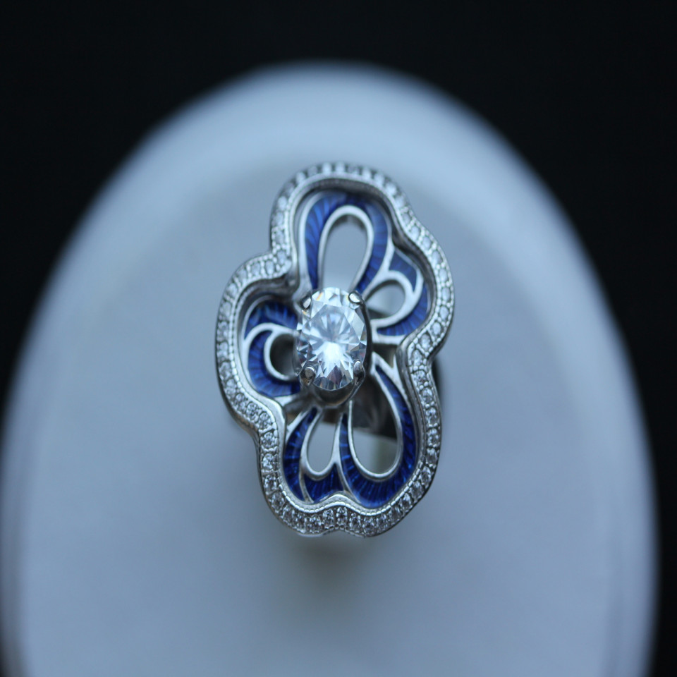 Перстень 462 цирконій білий/емаль...