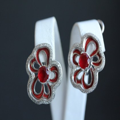 Сережки 462 альпініт червоний\червона емаль Rh Timofeev