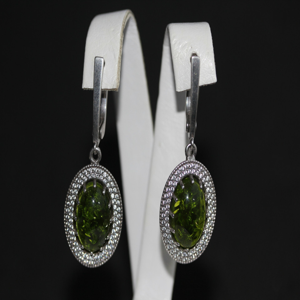 Сережки 476(2) янтарь зелений імітація Rh Timofeev