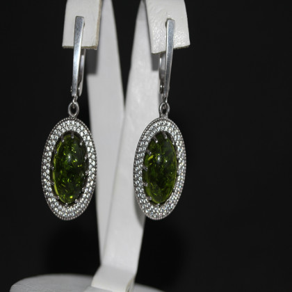 Сережки 476(2) янтарь зелений імітація Rh Timofeev 2