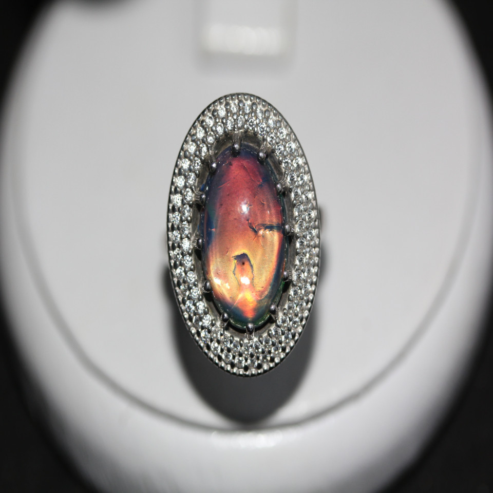 Перстень 476(2) опал синій імітація Rh Timofeev