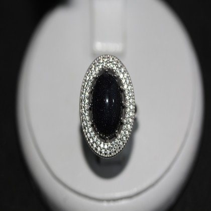 Перстень 476(2) авантюрин синій Rh Timofeev