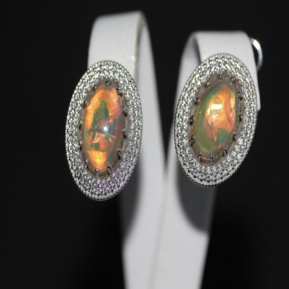 Сережки 476 опал імітація сірий Rh Timofeev