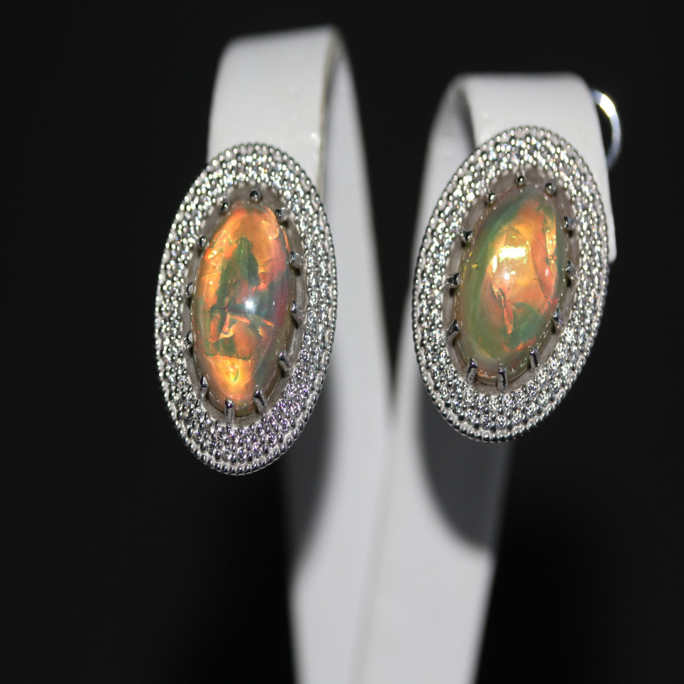 Сережки 476 опал імітація сірий Rh Timofeev