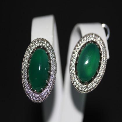 Сережки 476 агат зелений Rh Timofeev