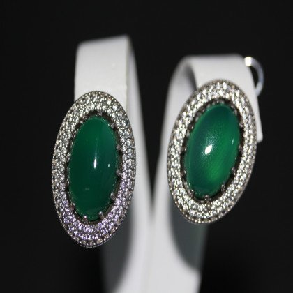 Сережки 476 агат зелений Rh Timofeev