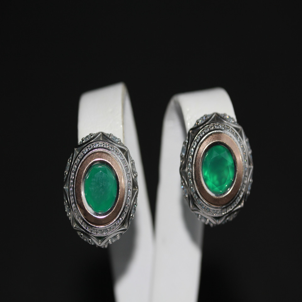 Сережки 488 агат зелений Rh Timofeev