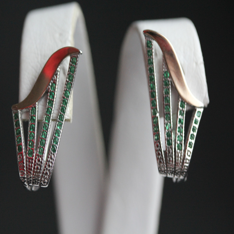 Сережки 490 цирконій зелений Rh Timofeev