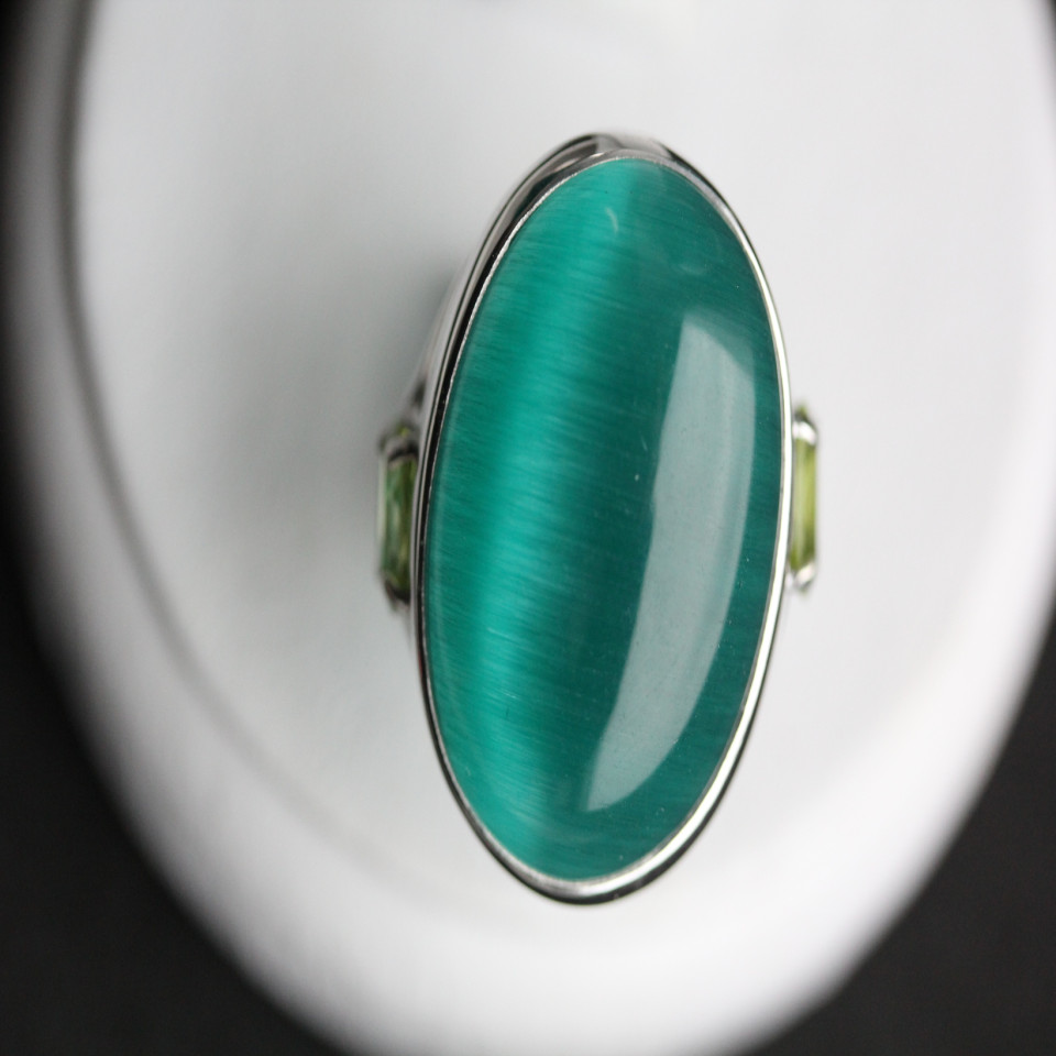 Перстень 100 улексит зелелений\хризоліт Rh Timofeev