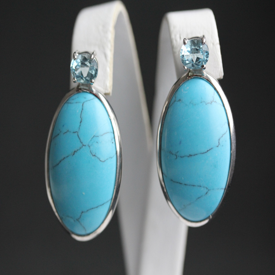 Сережки 100 бірюза\топаз Rh Timofeev