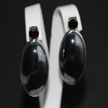 Сережки 100 гематит\гранат Rh Timofeev