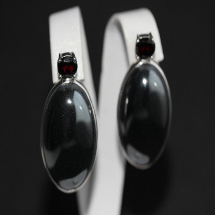 Сережки 100 гематит\гранат Rh Timofeev