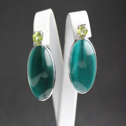 Сережки 100 улексит зелений\хризоліт Rh Timofeev 2