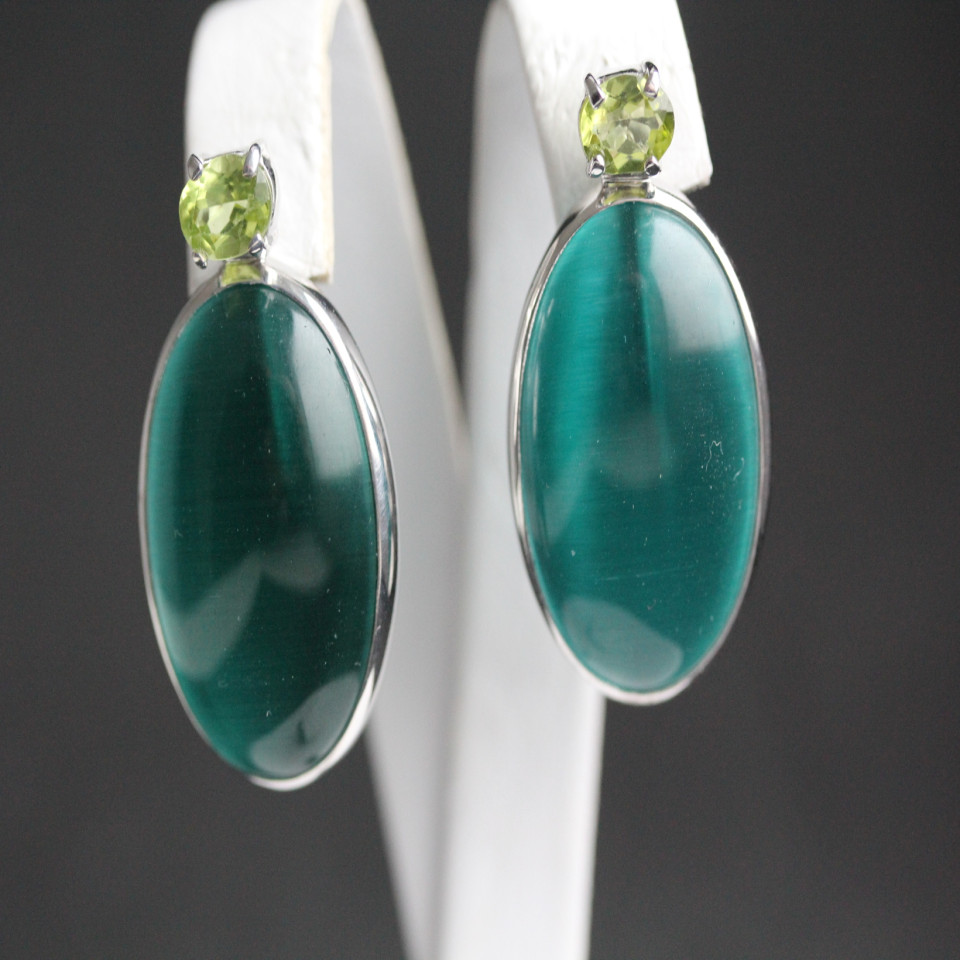 Сережки 100 улексит зелений\хризоліт Rh Timofeev