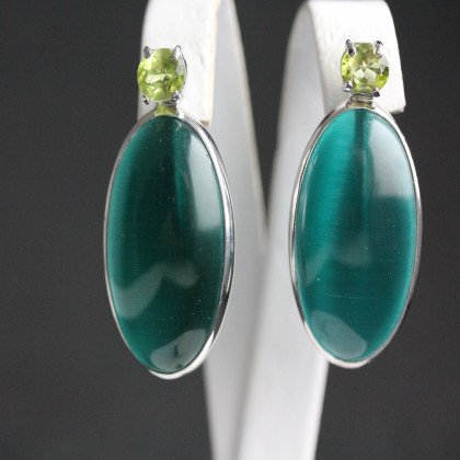 Сережки 100 улексит зелений\хризоліт Rh Timofeev